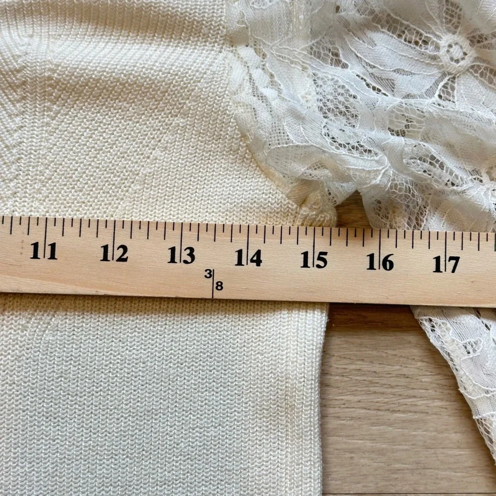 Anthropologie Sweater Sweetheart Lace Sleeve Romantic Coquette Ivory M